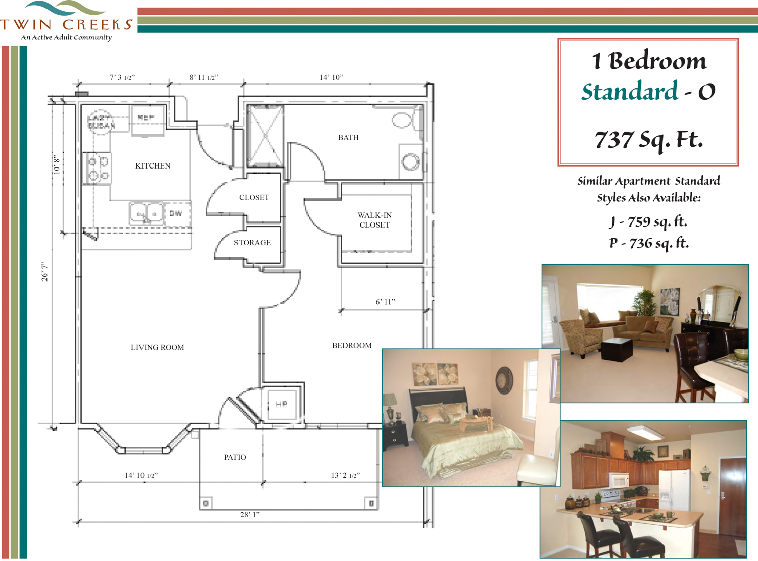 Floor plan of a one-bedroom standard B apartment| Senior Apartment Homes 